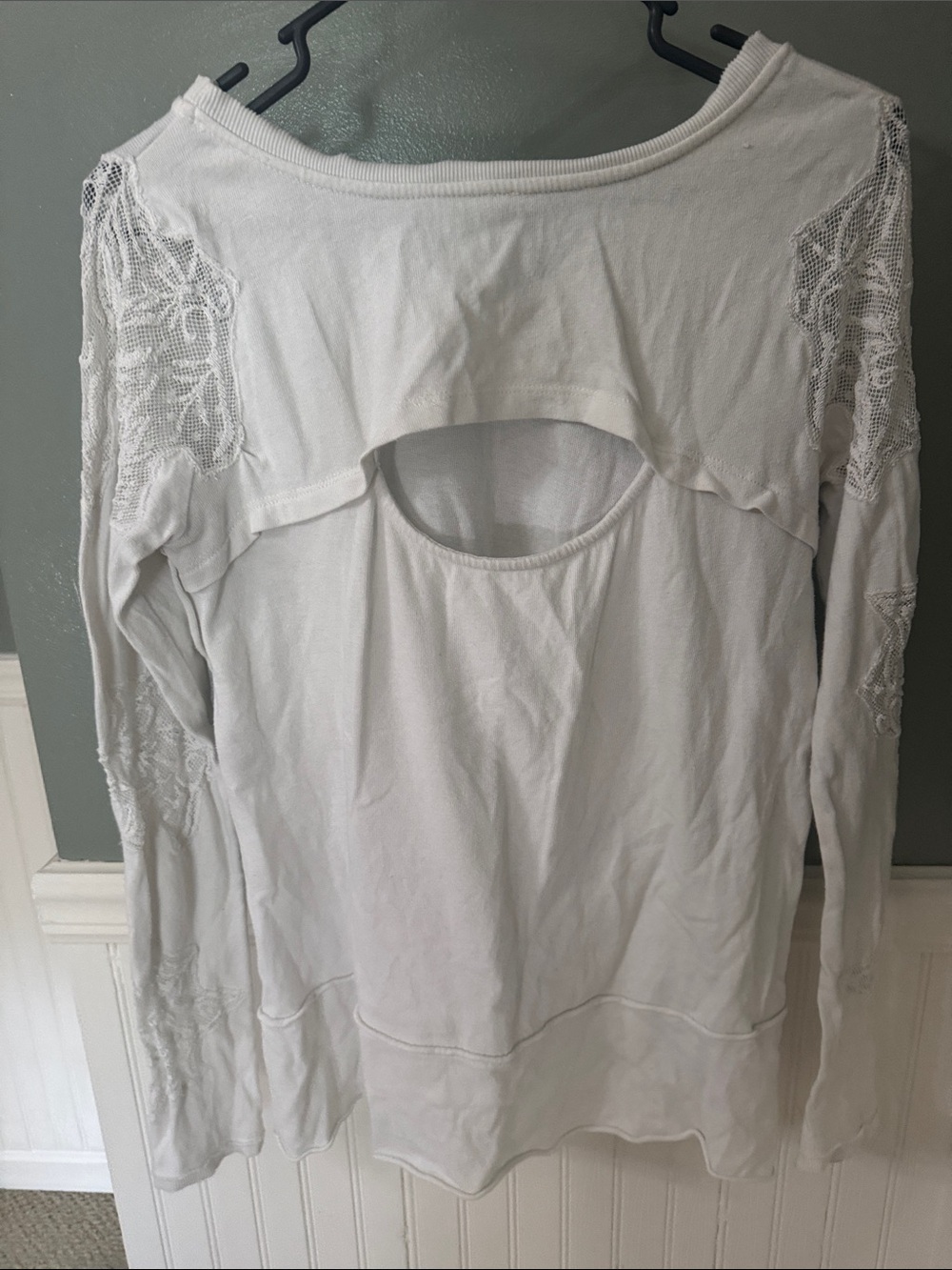 Free People Ivory Lace-Trim Long Sleeve Scoop Neck Top - Picture 4 of 5